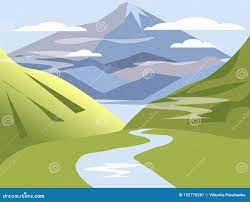 Background, Landscape. Valley of Hills with River and Mountains Stock  Vector - Illustration of drawing, forest: 152770287