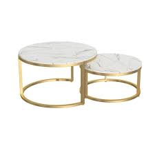 Nordic Style Coffee Table Gold Metal White Marble Living Room Accent Table With Round Top Set Of 2 Gold Coffee Table Living Room Accent Tables Cream And Gold Living Room