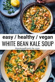 Creamy White Bean Soup With Kale And Gremolata Rainbow Plant Life Recipe Vegan Soup Recipes Healthy Soup Recipes White Bean Kale Soup
