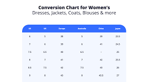 womens international size conversion chart