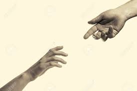 Man and woman reaching hands to each other against blue sky closeup. Zwei Hande Aufeinander Zu Erreichen Lizenzfreie Fotos Bilder Und Stock Fotografie Image 58726994