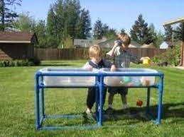 Make Your Own Pvc Piping Sensory Water Table What A Great Low Cost Idea For An Outdoor Sensory Tub Table By Bernadet Water Table Kids Playing Outdoor Kids