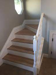 Natural Maple Wood Stairs White Bannister Benjamin Moore Paint Beach House Stairs Wood Staircase Wood Stairs