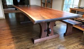 Walnut Live Edge Trestle Table And Bench Etsy Trestle Table Contemporary Dining Furniture Rustic Dining Furniture