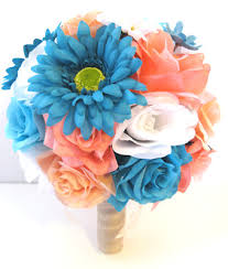 Our collection of mint green wedding invitation designs means you can almost always find that perfect invitation or other invite styles that truly the best mint green wedding invitation might be the one you create yourself. 17 Piece Wedding Bouquet Bridal Silk Flowers Coral Peach Aqua Turquoise Daisy Ebay