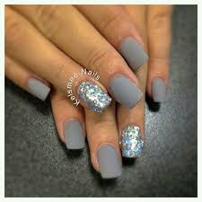 Matte Grey And Silver Glitter Nails Matte Nails Design Hot Nails Nails