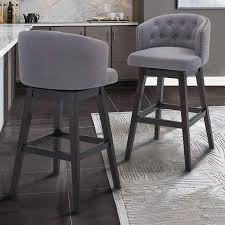 Saginaw 30 Bar Height Wood Swivel Tufted Barstool In Espresso Finish With Grey Fabric Walmart Com Bar Stools Kitchen Island Chairs With Backs Wood Bar Stools