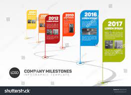 Vector Infographic Company Milestones Timeline Template With Flag Pointers And Photo Placeholders On A Curved Road Linemilesto Milestones Infographic Templates