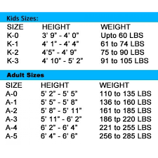 Size Chart Of Bjj