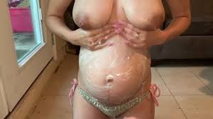 Pregnant humiliation cum on her big belly