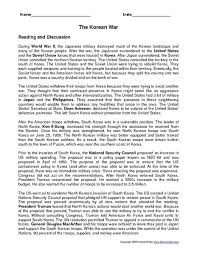 The Korean War 7th 9th Grade Worksheet Reading Worksheets Reading Comprehension Worksheets Comprehension Worksheets
