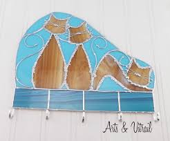 Key Holder For Wall Turquoise And Amber Stained Glass Wall Key Ring This Wall Storage With These Cats Is An Ideal Gift For Cat Lovers In 2020 Cat Lover Gifts Unique