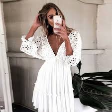 Europe And The United States New Year New Ladies Dress Mesh Backless Cotton Dress 4177 Boho Dress Short White Boho Dress Lace Beach Dress