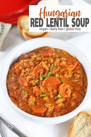 Hungarian Red Lentil Soup This Vegan Hungarian Red Lentil Soup Is So Easy To Make It Uses Easy To Find Red Lentil Soup Vegan Lentil Soup Lentil Soup Recipes