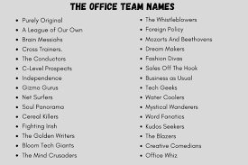 Oct 11, 2019 · it's trivia night at the local pub, and your group has come prepared to answer every question, no matter how obscure. Office Team Names 250 Professional Team Names Ideas