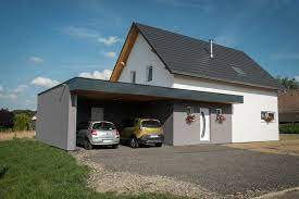 Garage ossature bois accolé maison : Maison 2 Pans Et Garage A Toit Plat Romagny Maisons Abt