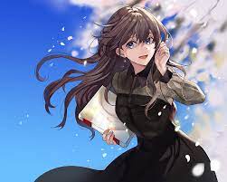 Girls with brown hair and blue eyes: Pretty Anime Girl Black Dress Brown Hair Happy Earring Blue Eyes Anime Hd Wallpaper Peakpx