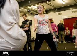 Smiling Blonde Teenage Girl Wearing Leggings In A Dance Workshop In A Youth Club Aberystwyth Wales Uk Stock Photo Alamy