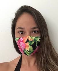 Black Tropical Pineapple Hawaiian Print Face Mask Triple Lined