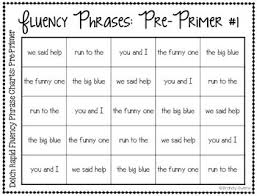 Sight Word Rapid Reading Charts For Fluency Pre Primer Words And Phrases