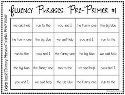 sight word rapid reading charts for fluency pre primer words and phrases