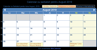 Stimați contribuabili, serviciul fiscal de stat vă propune acest calendar, reamintind datele prezentării rapoartelor fiscale în luna august 2019 vă atenționăm că 15 august este termenul de achitare a primei părți a impozitului pe bunurile imobiliare, iar la 28 august expiră termenul de prezentare a dărilor de. Moldova Calendar Pentru Imprimare August 2019