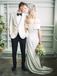 Modern Bride Groom Modern Wedding White Tux Modern Wedding Gown Rachael Ellen Events Wedding Suits For Bride White Wedding Suit Women Suits Wedding