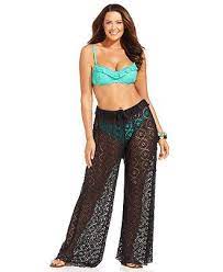 Becca Plus Size Cover Up Wide Leg Tie Front Crochet Pants Plus Size Swimwear Plus Sizes Macy S Plus Size Swimwear Crochet Pants Women Women Swimsuits