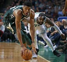 Boston Ma 12 04 17 The Bucks Giannis Antetokounmpo Left Just Beats The Celtics Kyrie Irv Team Usa Basketball Basketball Games For Kids Nba Basketball Game