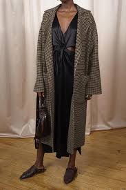 Worn with j brand claire ribbed tank and re/done high rise stove pipe details colour: Nanushka Alamo Belted Houndstooth Wool And Silk Blend Coat In Brown Lyst