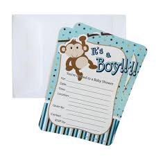 Baby Shower Invitations 12 Piece 7 Inches Monkey Baby Boy Light Blue Walmart Com