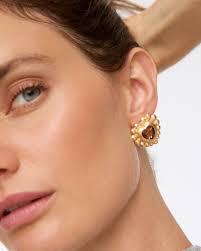 Everly Brown Stone Large Heart Stud Earrings