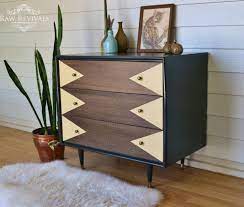 Vintage Retro Chest Of Drawers With Hand Painted Geometric Detail In Pastel Yellow Www Rawrevivals Geometric Furniture Retro Home Decor Refurbished Furniture