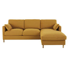La livraison de vos meubles s'effectue confortablement à domicile jusqu'à la place désirée. Canape D Angle Droit Convertible 5 Places Jaune Moutarde Matelas 10 Cm Julian Maisons Du Monde
