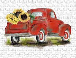 Watercolor Hand Drawn Red Truck Sunflowers Png Clipart Etsy Red Truck How To Draw Hands Truck Art