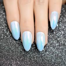 24pcs Holographic Light Blue Stiletto Nails Sharp Medium Full Wrap Acrylic Fake Nail Makeup Manicure Diy Salon Product Kit Z859 False Nails Aliexpress
