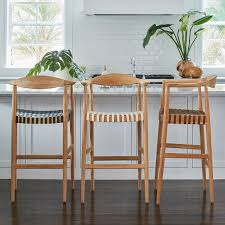 Teak And Woven Leather Bar Stool Black Woven Bar Stools Kitchen Bar Stools Kitchen Stools