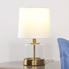 Whether glam globe lamps or minimalist cylinder ones speak to you, they give just the right amount of light for reading in bed. Ferwvew Gold Small Glass Table Lamp Bedside Nightstand Lamp With Fabric Shade And Brass Base Accent Desk Lamps For Bedroom Living Room Study Room Buy Online In Bulgaria At Bulgaria Desertcart Com Productid