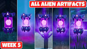 Fortnite All 5 Alien Artifacts Locations Guide Week 5 Youtube