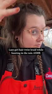 Does this count as ASMR? Re-twisting my hair in the deerstand while  listening to the rain 🥰 #deerhunting #deerseason #hunting #rainasmr  #hairstyles #outdoorgirl