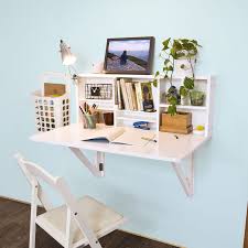 Furniture Wall Mounted Desk Fold Away Study Table Painted With White Color With Lamp Bookshelf Home Office Table Home Office Design Wall Mounted Desk Folding