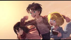 Anime boy with brown hair and green eyes. Blonde Blue Eyes Boy Brown Hair Eren Yeager Girl Green Eyes Mikasa Ackerman Smile Hd Attack On Titan Wallpapers Hd Wallpapers Id 71188