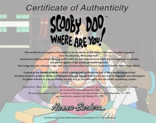 Comic Mint - Animation Art - "Scooby-Doo, Where Are You!" 1969 Opening  Titles Publicity Cel