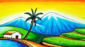 Khususnya bagi kalian yang ingin membuat sketsa dengan bentuk yang lebih mudah, ini dia contohnya gambara sketsa pemandangan pantai yang dapat kalian tiru. Cara Menggambar Pemandangan Gunung Dan Sawah Yang Mudah Gambar Pemandangan Sawah Yang Gampang Youtube