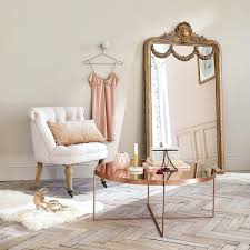 Aula coffee table, brushed copper & green glass. Copper Plated Metal Mirror Round Coffee Table Comete Maisons Du Monde