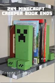 Diy Minecraft Home Decor 2x4 Creeper Book Ends Keeping It Simple Minecraft Bedroom Minecraft Decorations Diy Minecraft