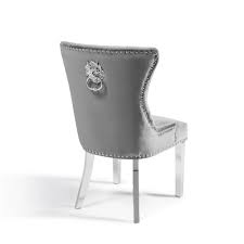 These chairs are fantastic quality and at this. Knightsbridge Grey Velvet Dining Chair With Lions Head Knocker Grosvenor Furniture