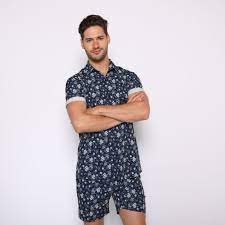 Ivory organza is beautifully adorned with a royal blue floral print shaping a cropped, sleeveless bodice with princess seams and. Mens Two Piece Matching Floral Prints Shorts And Shirts Romperjack