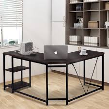 Merax 20 In L Shaped Black Computer Desk With Shelves Wf192851daa The Home Depot In 2020 Computer Desk With Shelves Home Office Furniture Home