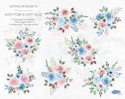Dusty Pink Dusty Blue Watercolor Pastel Roses Peony Floral Etsy Pink Watercolor Flower Blue Flower Painting Floral Watercolor